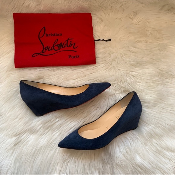 Christian Louboutin Shoes - CHRISTIAN LOUBOUTIN Pipina 55 Blue Suede Wedges
